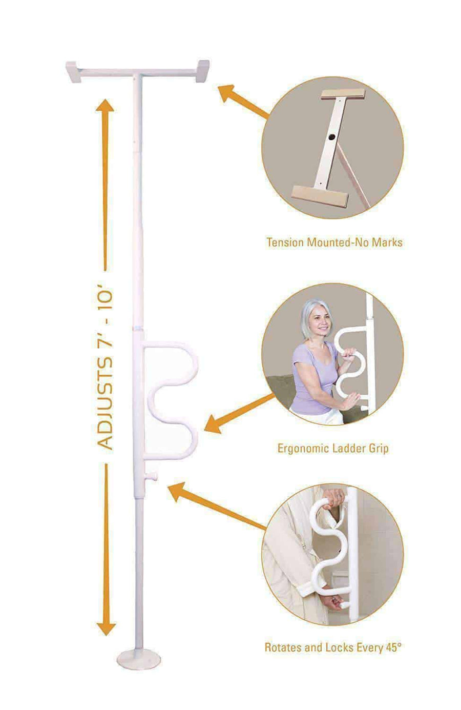 Stander Security Pole & Curve Grab Bar - Elderly Tension Mounted Transfer Pole & Bathroom Assist Grab Bar
