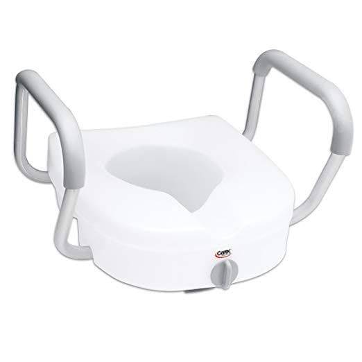 Carex E-Z Lock Raised Toilet Seat with Handles - 5 Inch Toilet Seat Riser with Arms