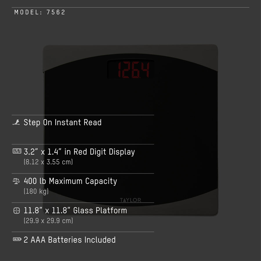 Digital Glass Bathroom Scale with Red LCD Display
