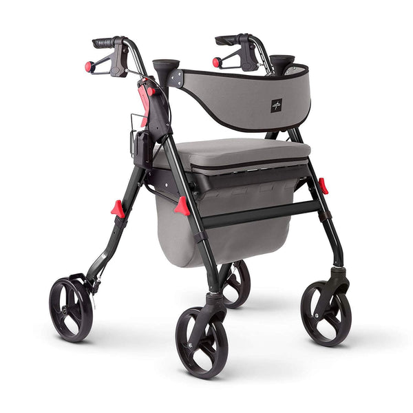 Medline Premium Empower Rollator Walker with Microban Antimicrobial Protection, Seat, Comfort Handles and Thick Backrest