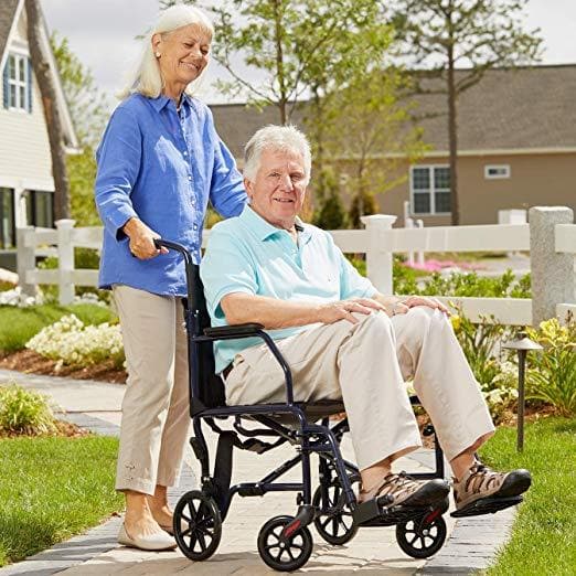 Carex Folding Transport Wheelchair with Foot Rests - 19 inch Seat
