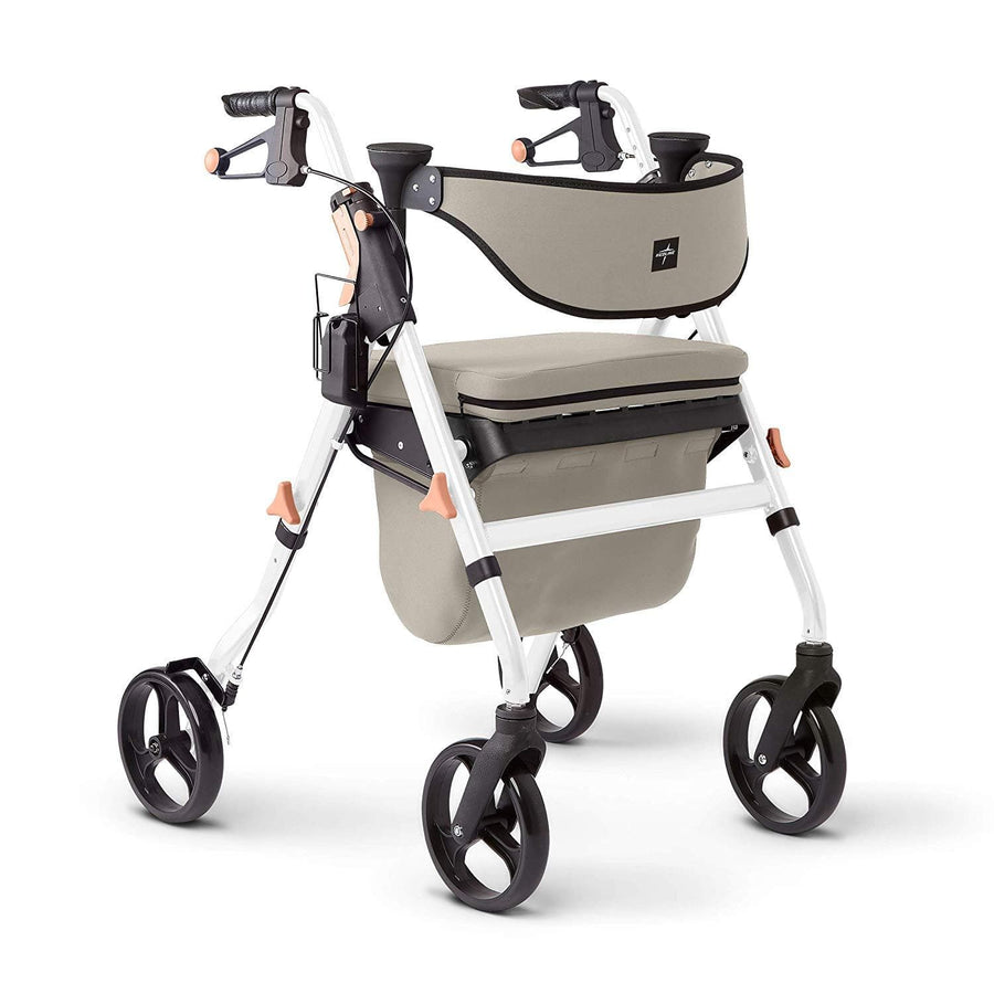 Medline Premium Empower Rollator Walker with Microban Antimicrobial Protection, Seat, Comfort Handles and Thick Backrest