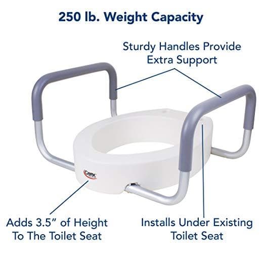 Carex Raised Toilet Seat With Handles - For Elongated Toilets - Adds 3.5 Inches