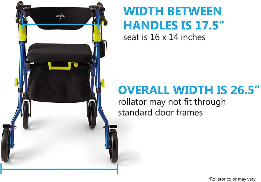 Medline Premium Empower Folding Mobility Rollator Walker with 8" Wheels