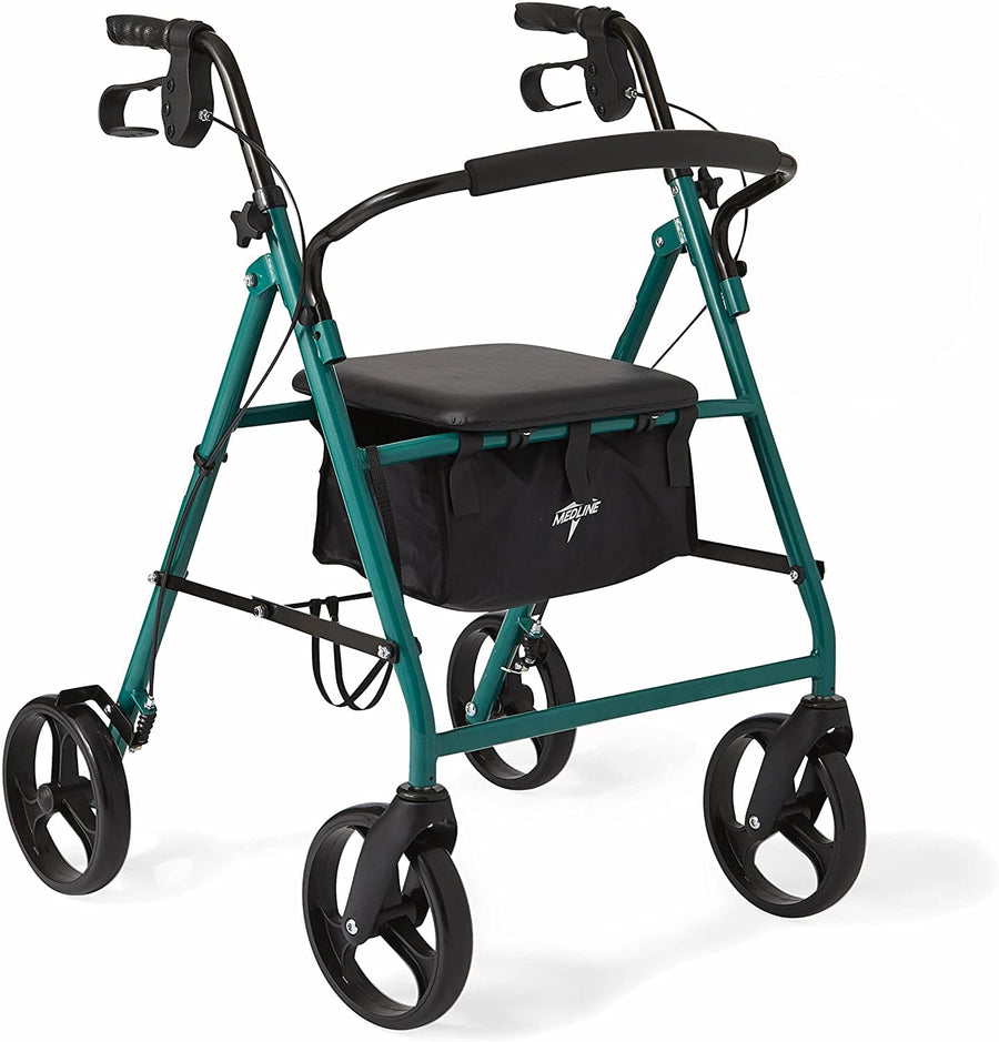 Medline Standard Steel Folding Rollator Adult Rolling Walker