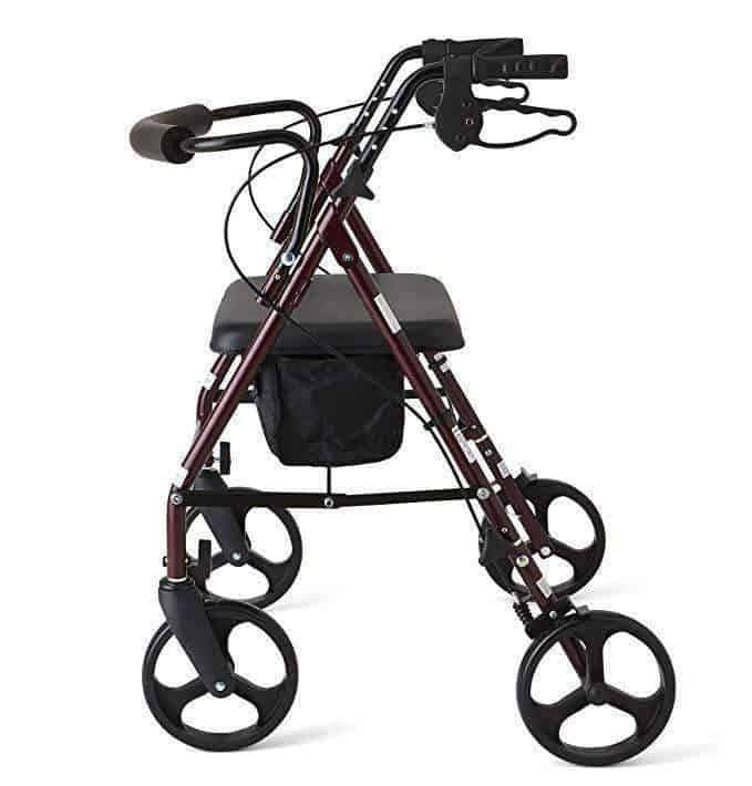 Medline Heavy Duty Bariatric Mobility Rollator with 8” Deluxe Wheels - Burgundy