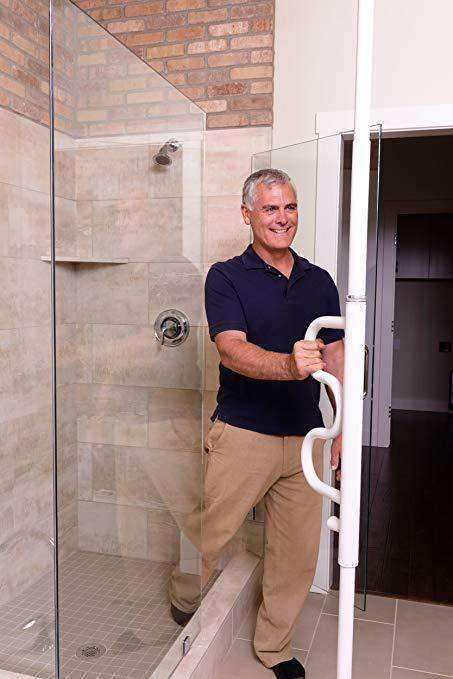 Stander Security Pole & Curve Grab Bar - Elderly Tension Mounted Transfer Pole & Bathroom Assist Grab Bar