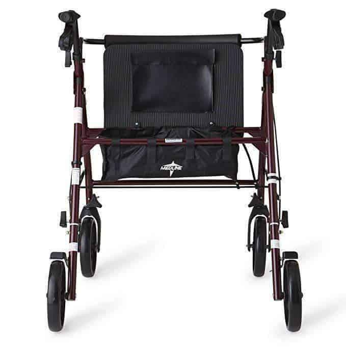 Medline Heavy Duty Bariatric Mobility Rollator with 8” Deluxe Wheels - Burgundy