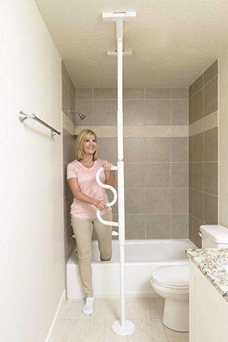 Stander Security Pole & Curve Grab Bar - Elderly Tension Mounted Transfer Pole & Bathroom Assist Grab Bar