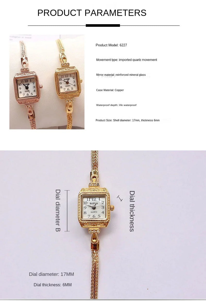 Womens Watch Small Delicate Lightweight Gentage Thin Belt Watch INS Retro Bracelet Square Watch Girl