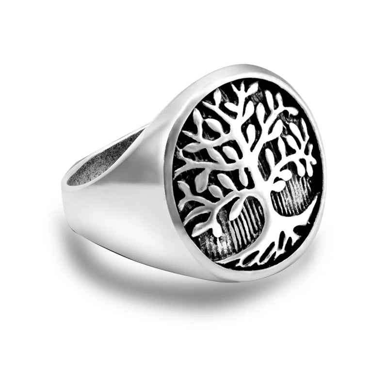 Vintage Tree Rings for Men Punk Tree of Life Ring Lucky Tree Life Men Ring Punk Rock Male Jewelry