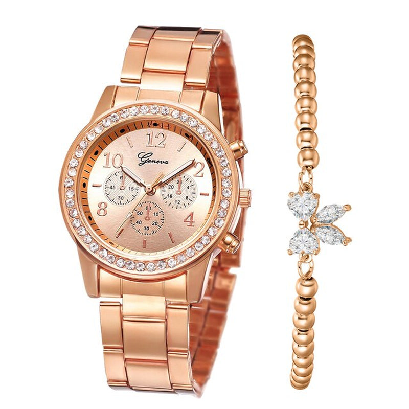 Diamond Women Luxury Brand Watch Rhinestone Elegant Ladies Watches Gold Clock 3 Eyes Wrist Watches for Women Relogio Feminino