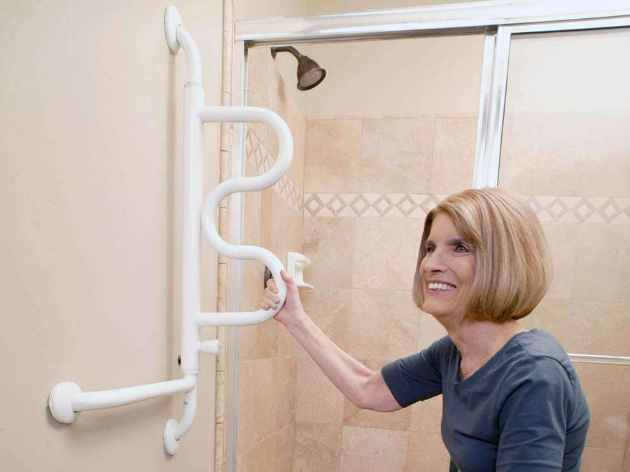 Stander The Curve Grab Bar - Pivoting Ladder Assist Handle and Wall-Mounted Bathroom Standing Mobility Aid