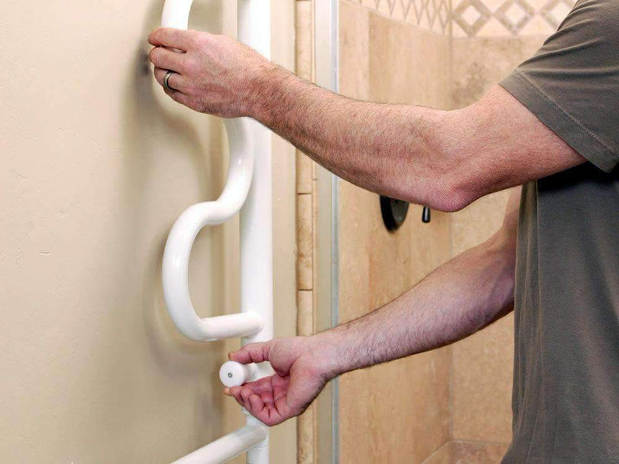 Stander The Curve Grab Bar - Pivoting Ladder Assist Handle and Wall-Mounted Bathroom Standing Mobility Aid