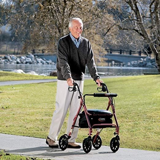 Carex Deluxe Folding Rolling Walker Rollator with Seat & Storage