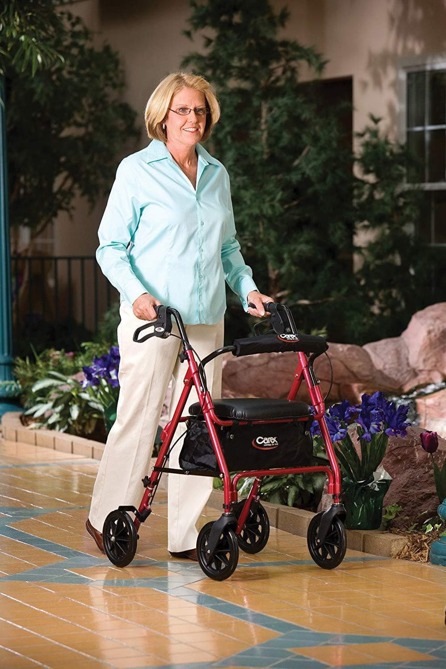 Carex Deluxe Folding Rolling Walker Rollator with Seat & Storage