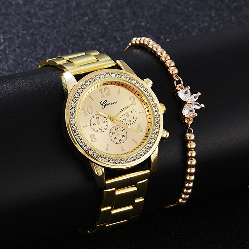 Diamond Women Luxury Brand Watch Rhinestone Elegant Ladies Watches Gold Clock 3 Eyes Wrist Watches for Women Relogio Feminino