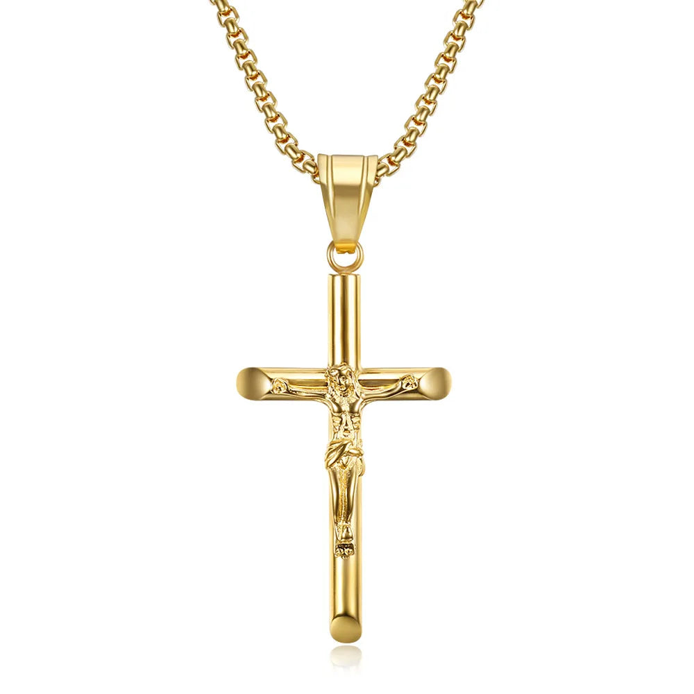 Stainless Steel Titanium God Jesus Cross Hip Hop Pendant Collar Chains Necklace for Men Women Boyfriends Gift Jewelry