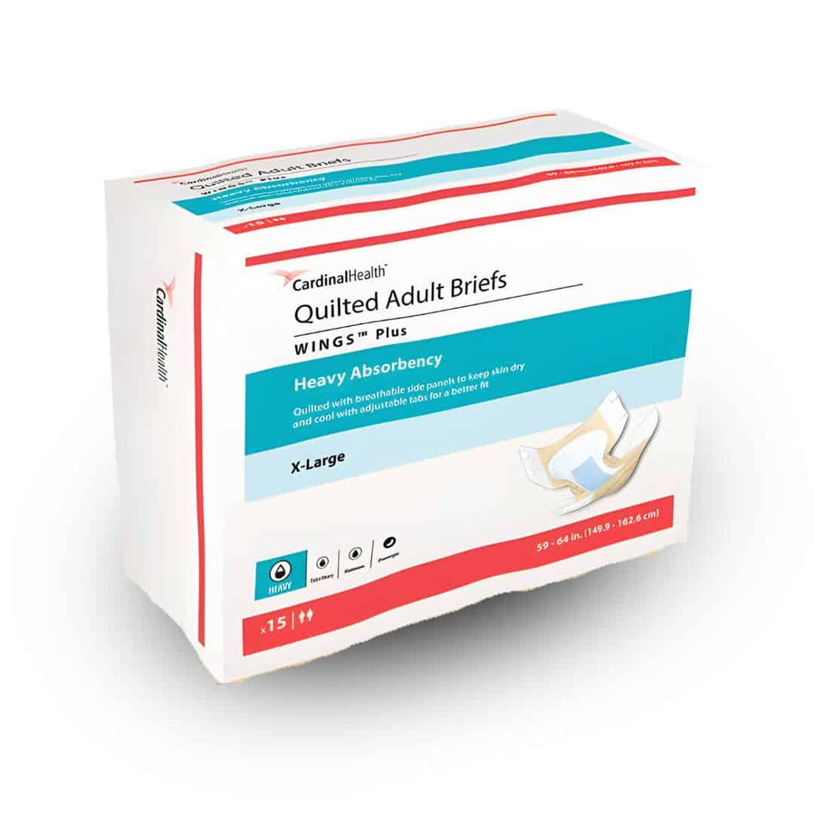 Cardinal Health, Wings Plus, Quilted Adult Briefs, Heavy Absorbency, X-Large, Case of 4 Bags of 15 (60)