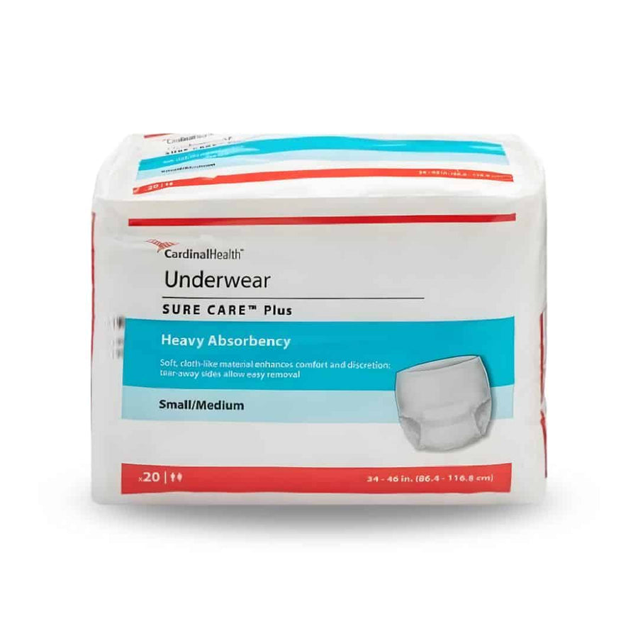 Cardinal Health, Sure Care Plus, Heavy Absorbency, Small/Medium, Protective Underwear (Pack of 20)