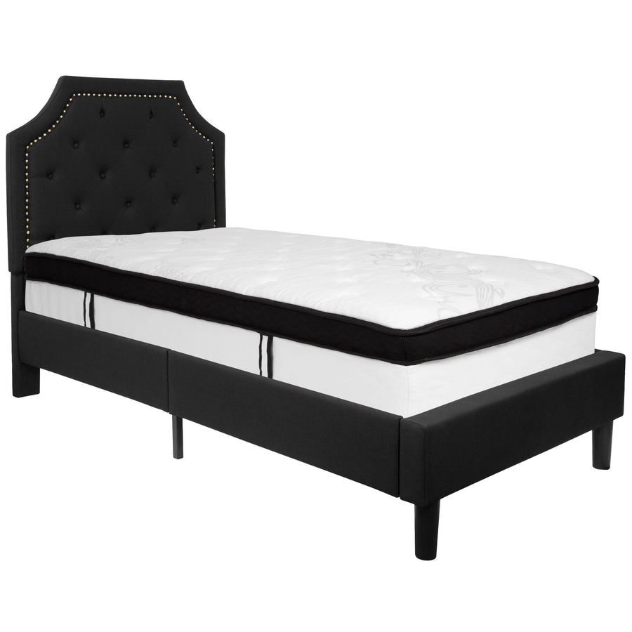 Brighton Arched Tufted Upholstered Platform Bed and Memory Foam Pocket Spring Mattress