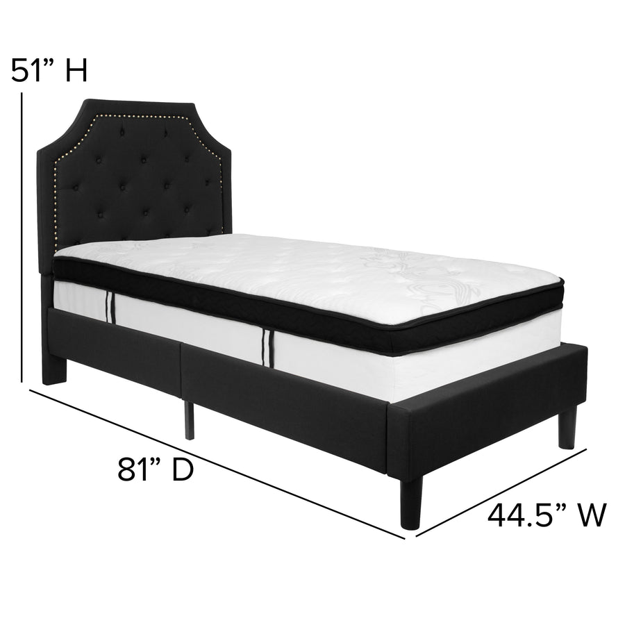 Brighton Arched Tufted Upholstered Platform Bed and Memory Foam Pocket Spring Mattress
