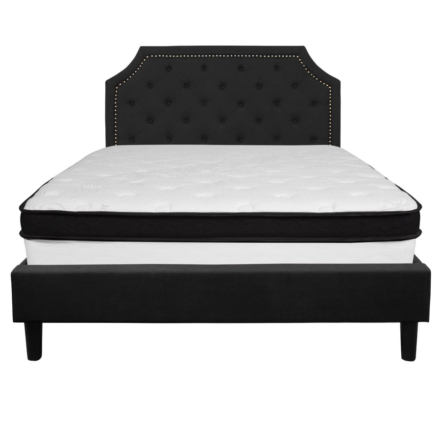 Brighton Arched Tufted Upholstered Platform Bed and Memory Foam Pocket Spring Mattress
