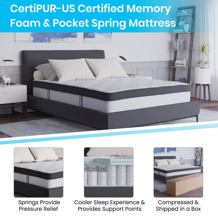 Capri Comfortable Sleep 12 Inch CertiPUR-US Certified Memory Foam & Pocket Spring Mattress, Mattress in a Box