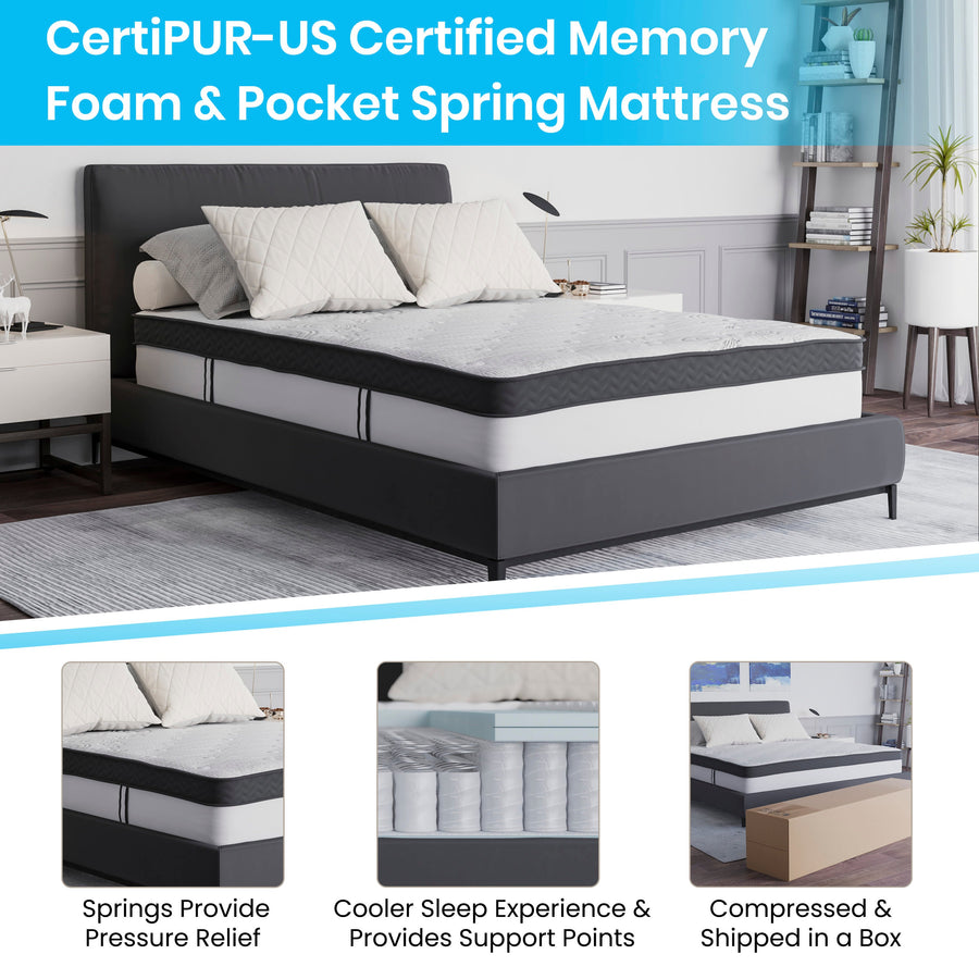 Capri Comfortable Sleep 12 Inch CertiPUR-US Certified Memory Foam & Pocket Spring Mattress, Mattress in a Box