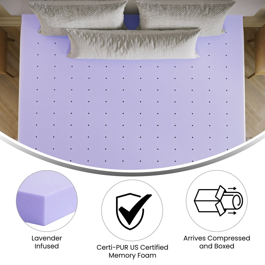 Capri Comfortable Sleep Lavender Infused Memory Foam Mattress Topper with Ventilated Design and CertiPUR-US Certified Foam