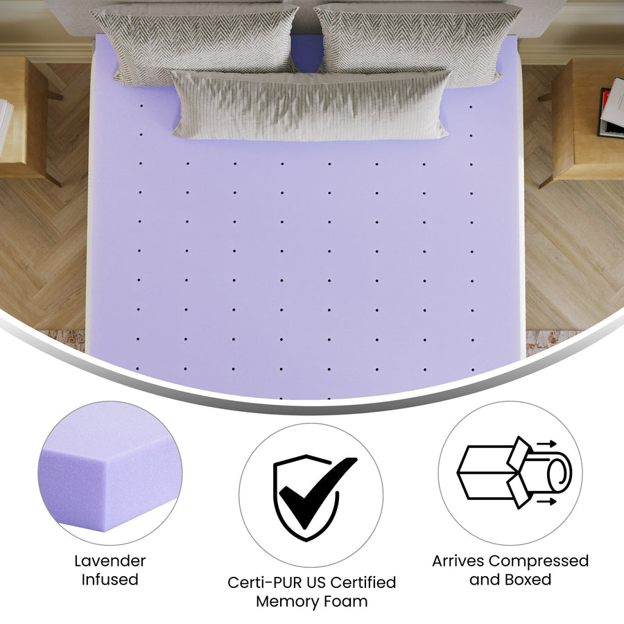 Capri Comfortable Sleep Lavender Infused Memory Foam Mattress Topper with Ventilated Design and CertiPUR-US Certified Foam