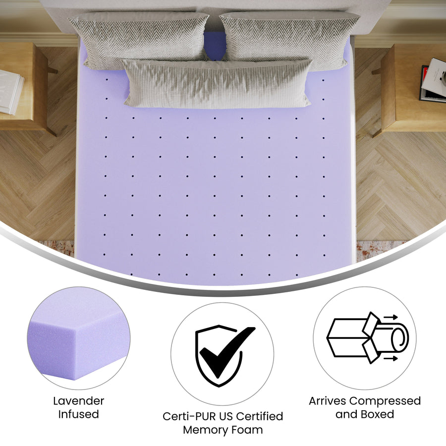 Capri Comfortable Sleep Lavender Infused Memory Foam Mattress Topper with Ventilated Design and CertiPUR-US Certified Foam