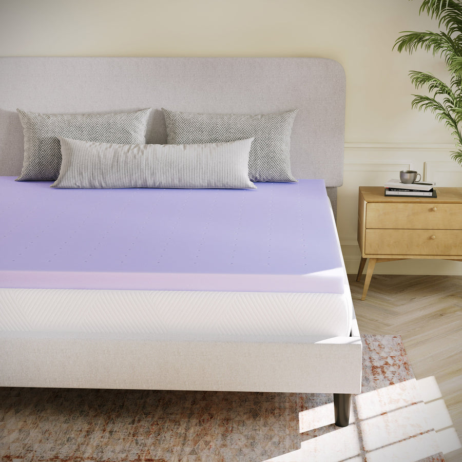 Capri Comfortable Sleep Lavender Infused Memory Foam Mattress Topper with Ventilated Design and CertiPUR-US Certified Foam