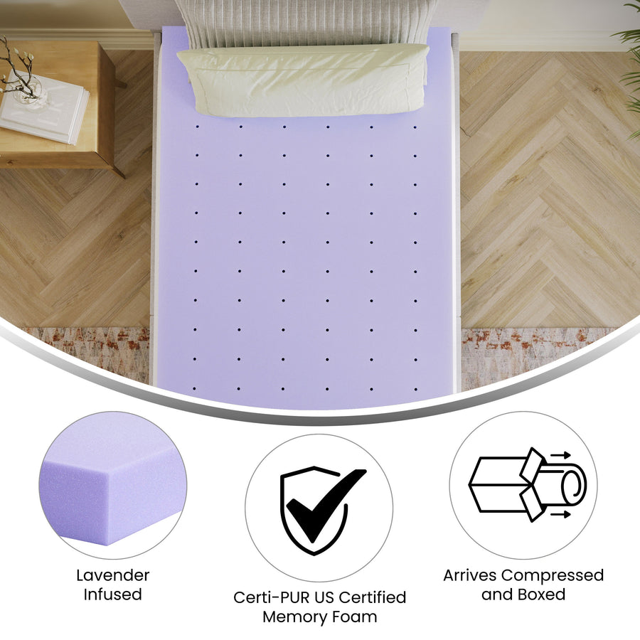 Capri Comfortable Sleep Lavender Infused Memory Foam Mattress Topper with Ventilated Design and CertiPUR-US Certified Foam