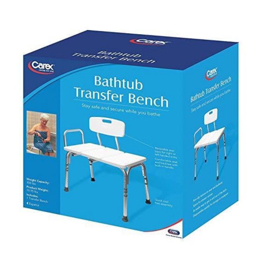 Carex Bathtub Transfer Bench with Height Adjustable Legs - Convertible to Right or Left Hand Entry