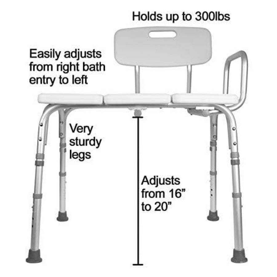 Carex Bathtub Transfer Bench with Height Adjustable Legs - Convertible to Right or Left Hand Entry