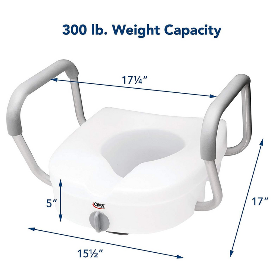 Carex E-Z Lock Raised Toilet Seat with Removable or Adjustable Handles - 5 Inch