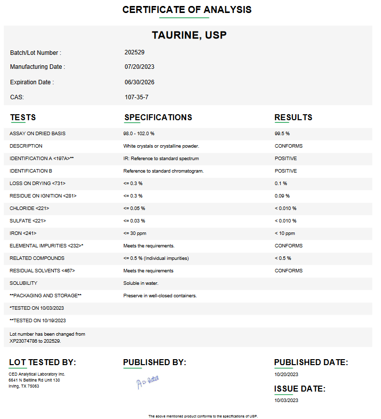 Taurine USP For Compounding (API)