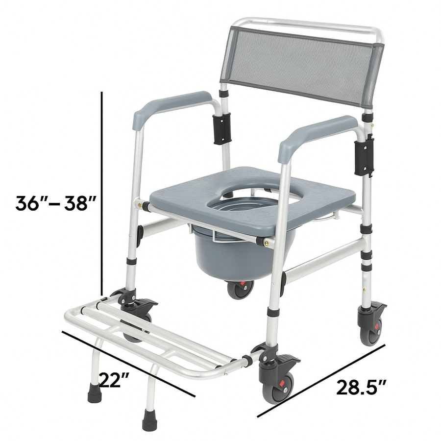 3-in-1 Shower Commode Transport Chair, Folding, 275 lb