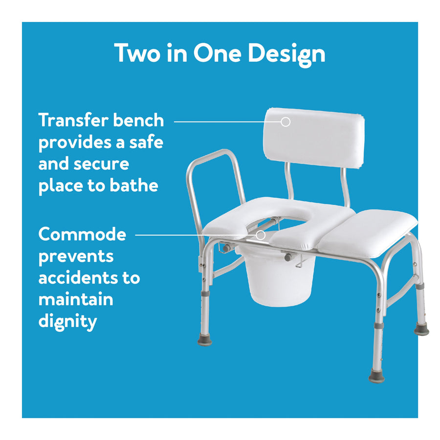 Carex Deluxe Padded Transfer Bench With Opening & Bucket