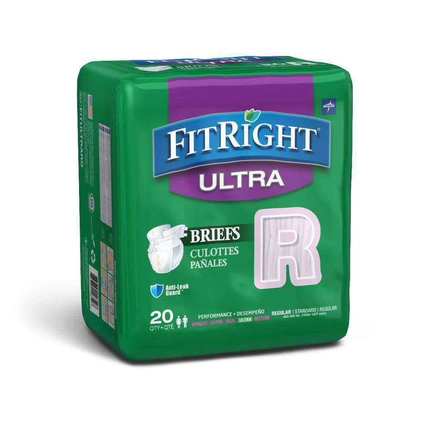 FitRight Ultra Adult Diapers Disposable Incontinence Briefs with Tabs - Heavy Absorbency - Case of 80