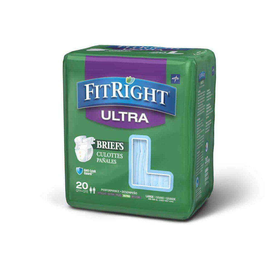 FitRight Ultra Adult Diapers Disposable Incontinence Briefs with Tabs - Heavy Absorbency - Case of 80