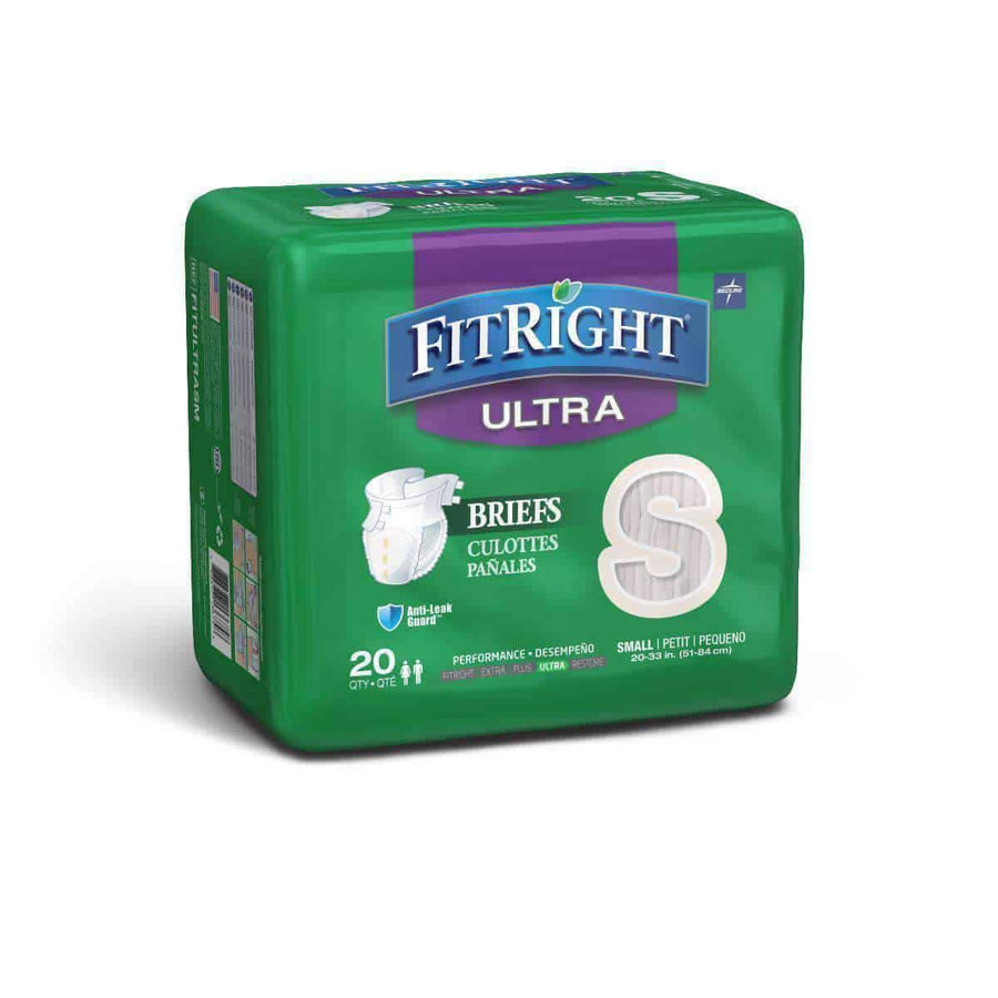 FitRight Ultra Adult Diapers Disposable Incontinence Briefs with Tabs - Heavy Absorbency - Case of 80