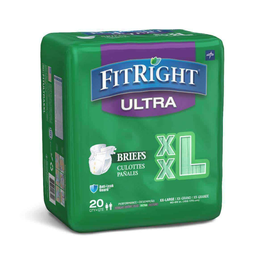 FitRight Ultra Adult Diapers Disposable Incontinence Briefs with Tabs - Heavy Absorbency - Case of 80