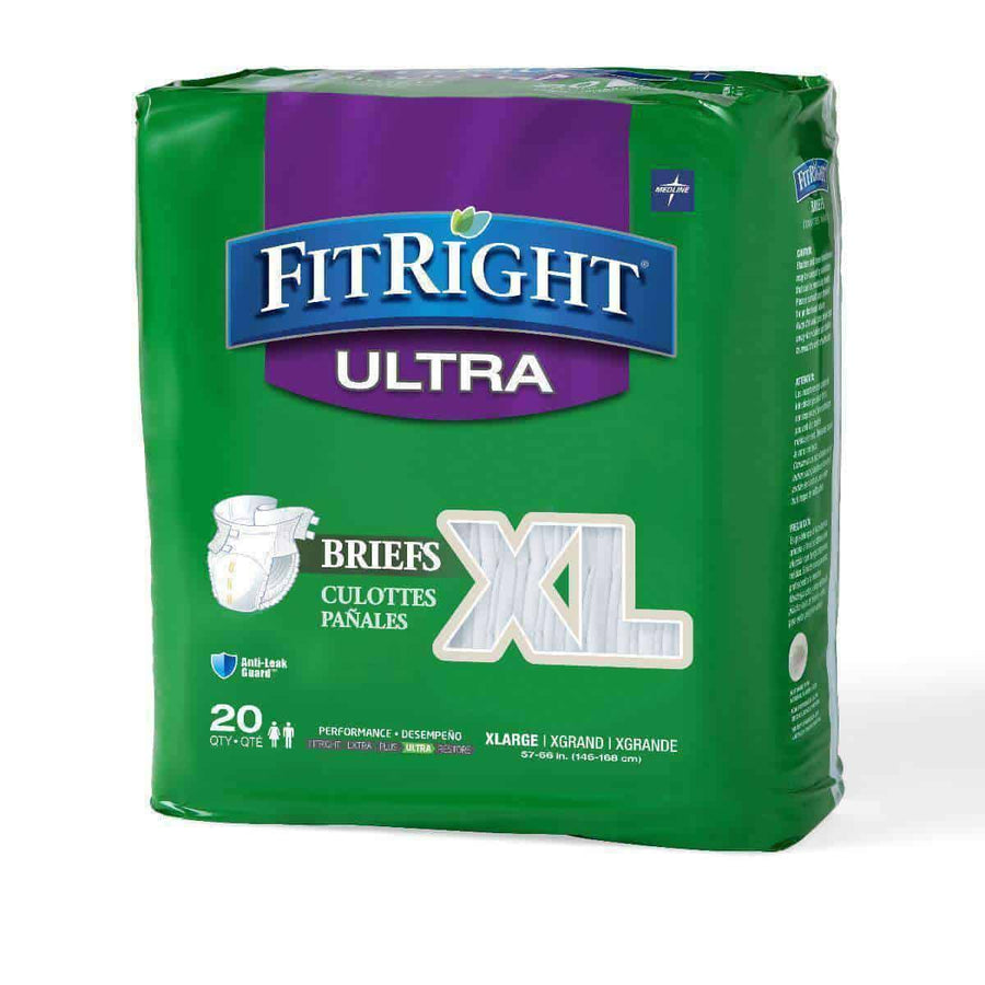 FitRight Ultra Adult Diapers Disposable Incontinence Briefs with Tabs - Heavy Absorbency - Case of 80