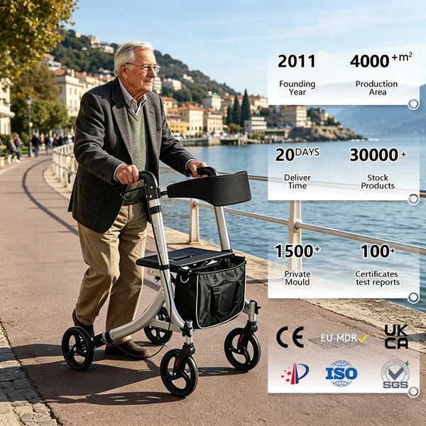 Heavy Duty Aluminum Alloy Rollator Walker 136 kg Capacity for Seniors