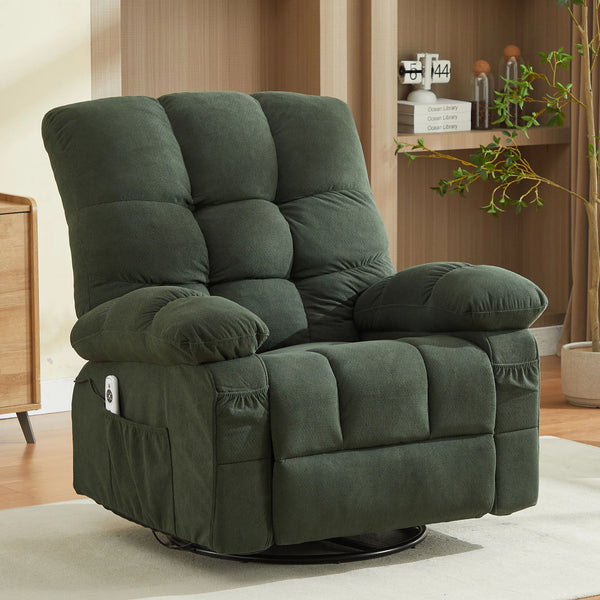 350 lb Oversized Fabric Swivel Rocker Recliner with Vibration Massage and Lumbar Heat