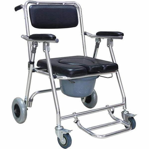 Folding Stainless Steel Transfer Shower Commode Chair with Wheels
