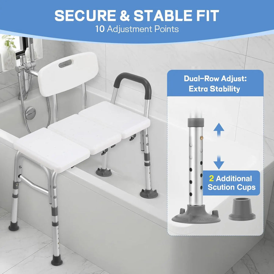 Tub Transfer Bench with Backrest and Armrest, Height Adjustable, Tool-Free Assembly view 5