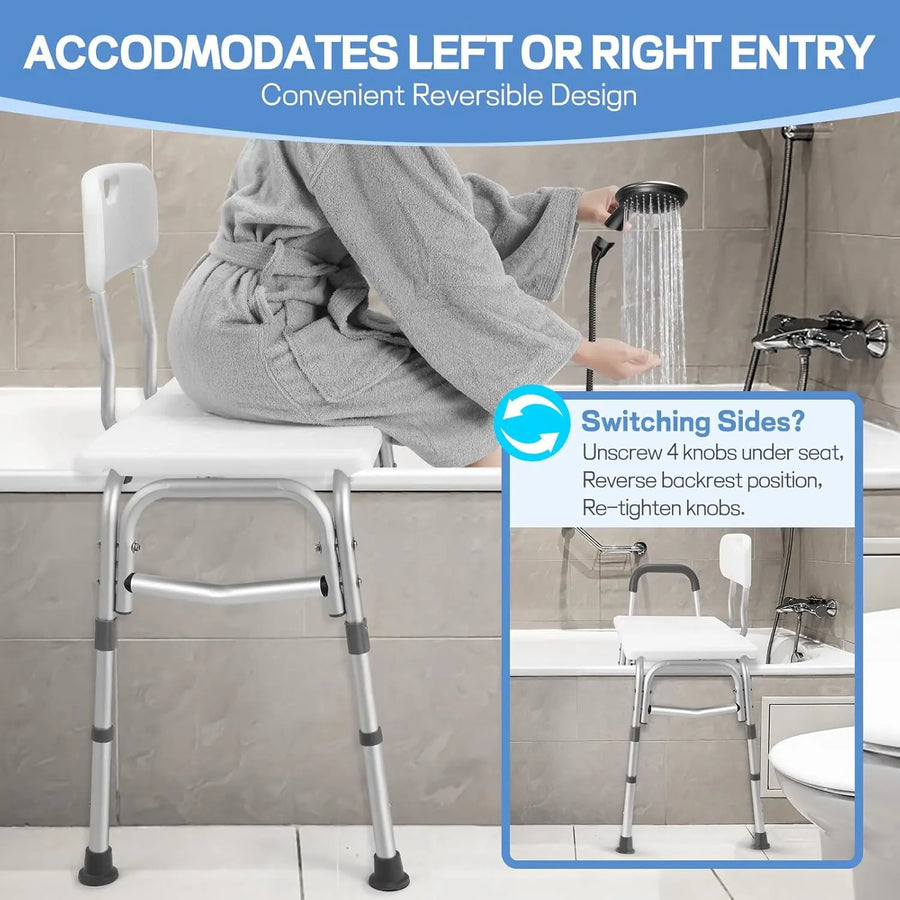 Tub Transfer Bench with Backrest and Armrest, Height Adjustable, Tool-Free Assembly view 4